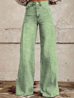 Striped High-Waisted Wide Leg Jeans