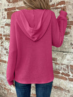 Waffle Knit Long Sleeve Drawstring Hooded Top - Ladyez