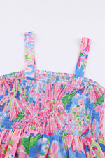 Floral Smocked Square Neck Jumpsuit with Pockets - Ladyez