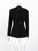 Pleated One Button Blazer Dress