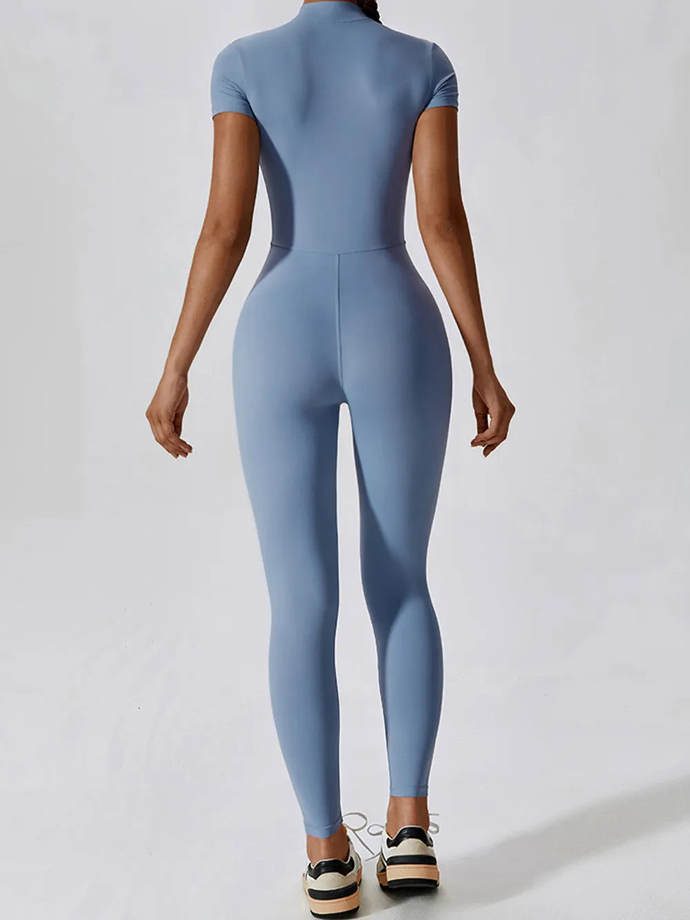 Basic Bae Half Zip Short Sleeve Active Jumpsuit - Ladyez