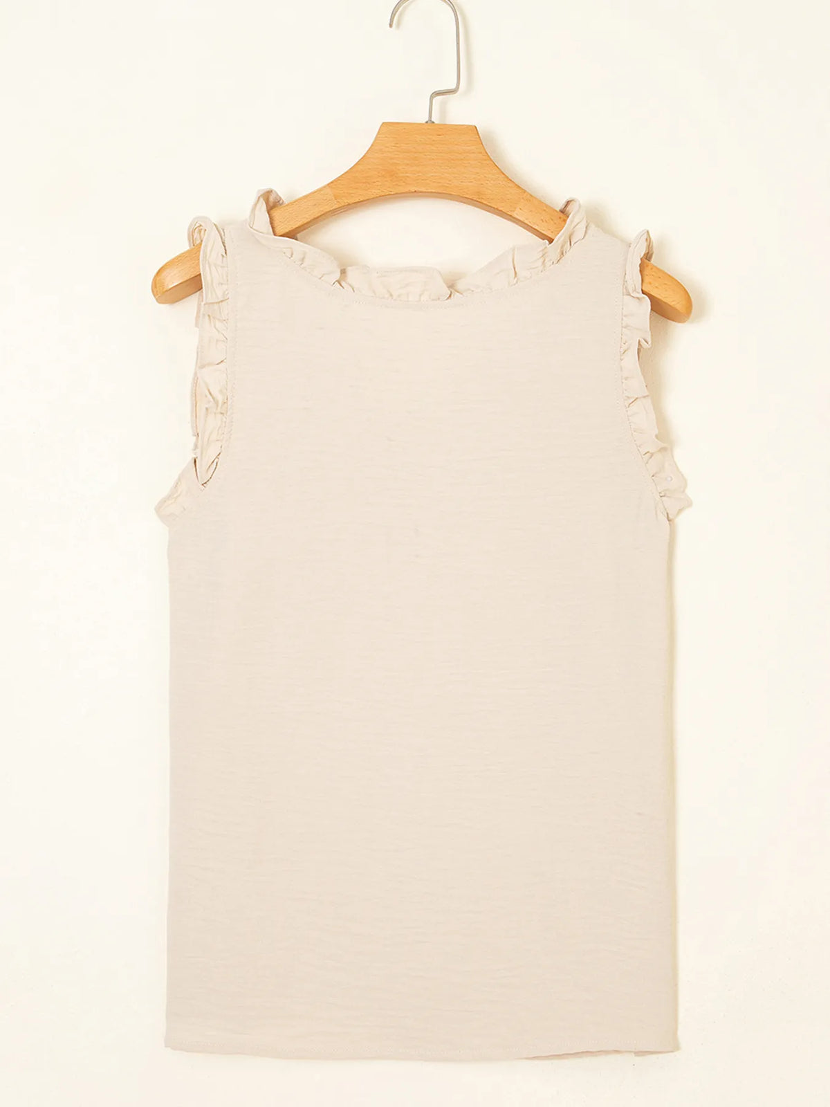 Texture Ruffle Trim V-Neck Tank Top - Ladyez