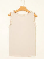 Texture Ruffle Trim V-Neck Tank Top - Ladyez