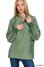 Zenana Ribbed Two Tone Half Zip Sweater