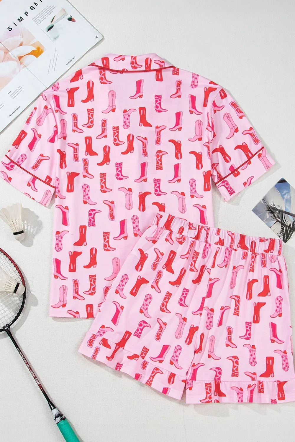 Cowgirl Boots Printed Shirt and Shorts Set - Ladyez
