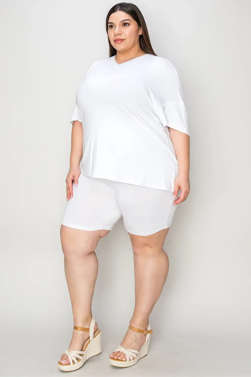Basic Bae Bamboo Full SizeV-Neck Drop Shoulder T-Shirt and Shorts Set