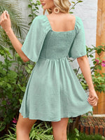 Smocked Back Knotted Flutter Sleeve Dress - Ladyez