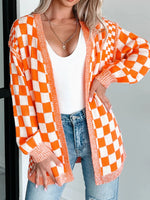 Checkered Pattern Open Front Cardigan