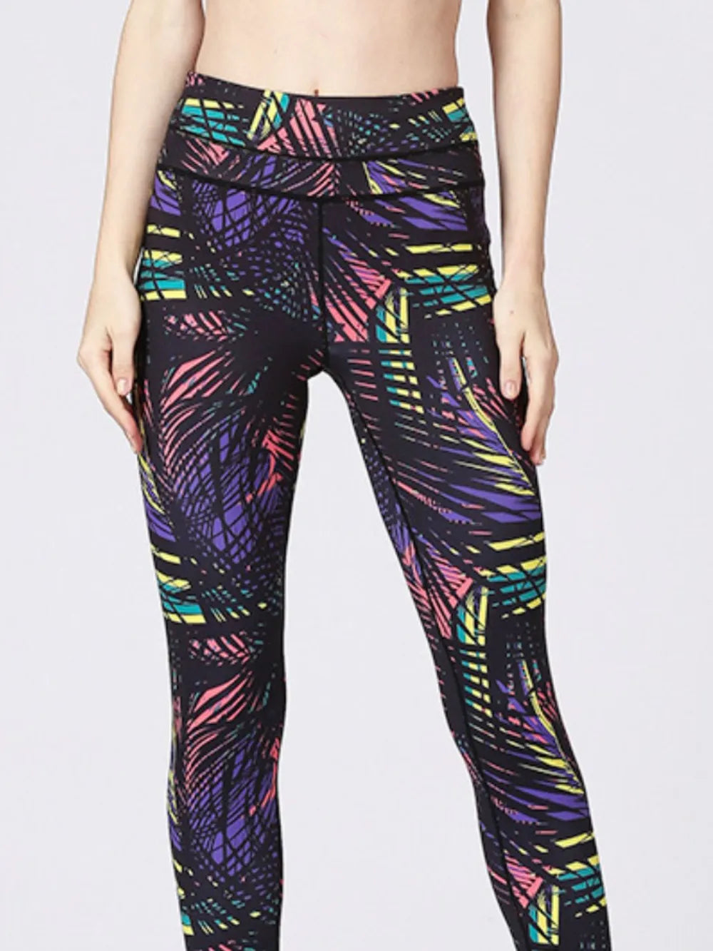 Printed Wide Waistband Active Leggings with Stirrups - Ladyez