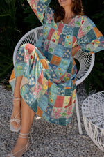 Floral Checkered V-Neck Dress