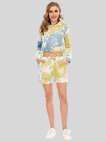 Tie-Dye Drawstring Hooded Top and Shorts Set - Ladyez