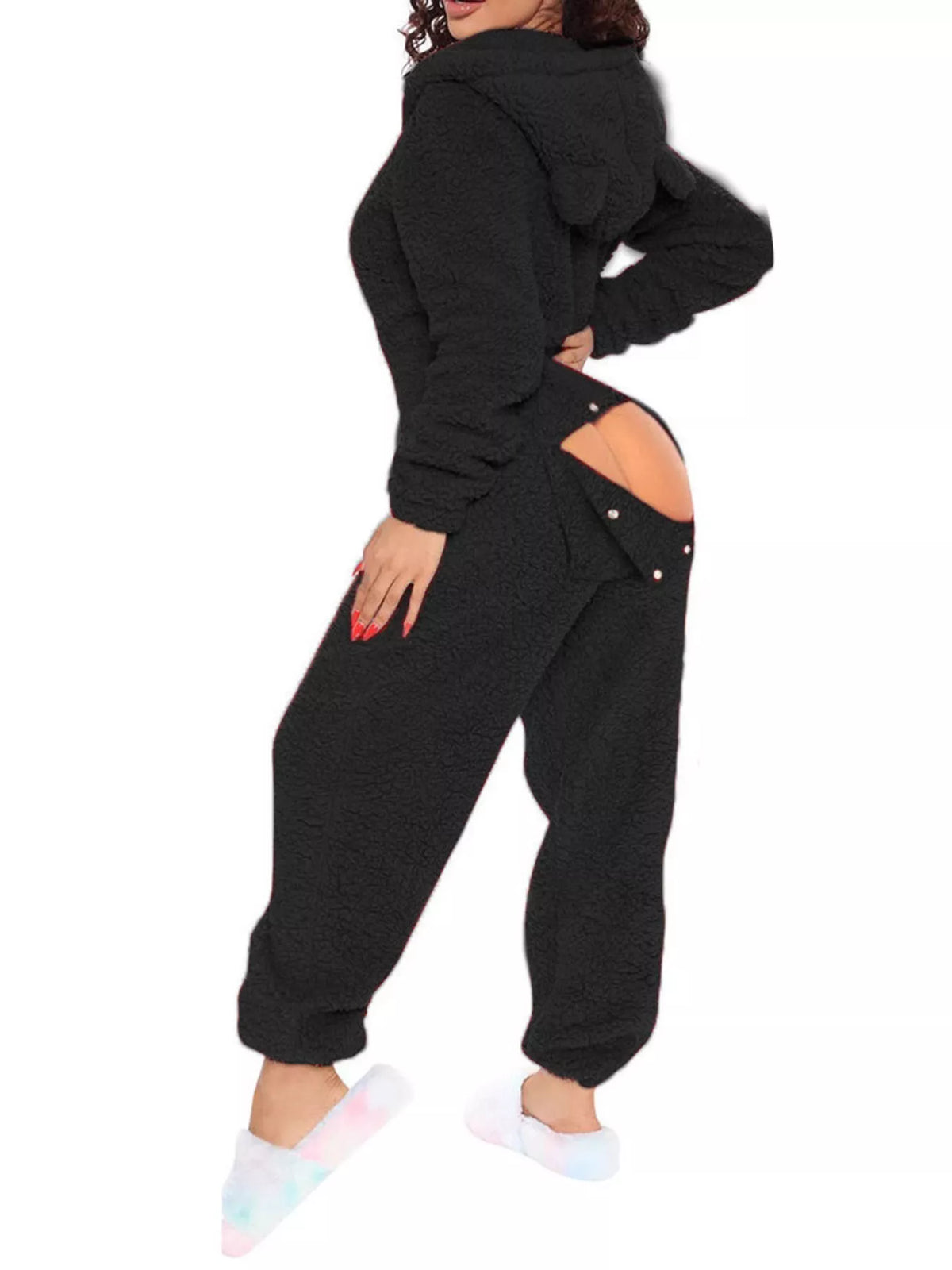 Fleece Hooded Open Back Jumpsuit