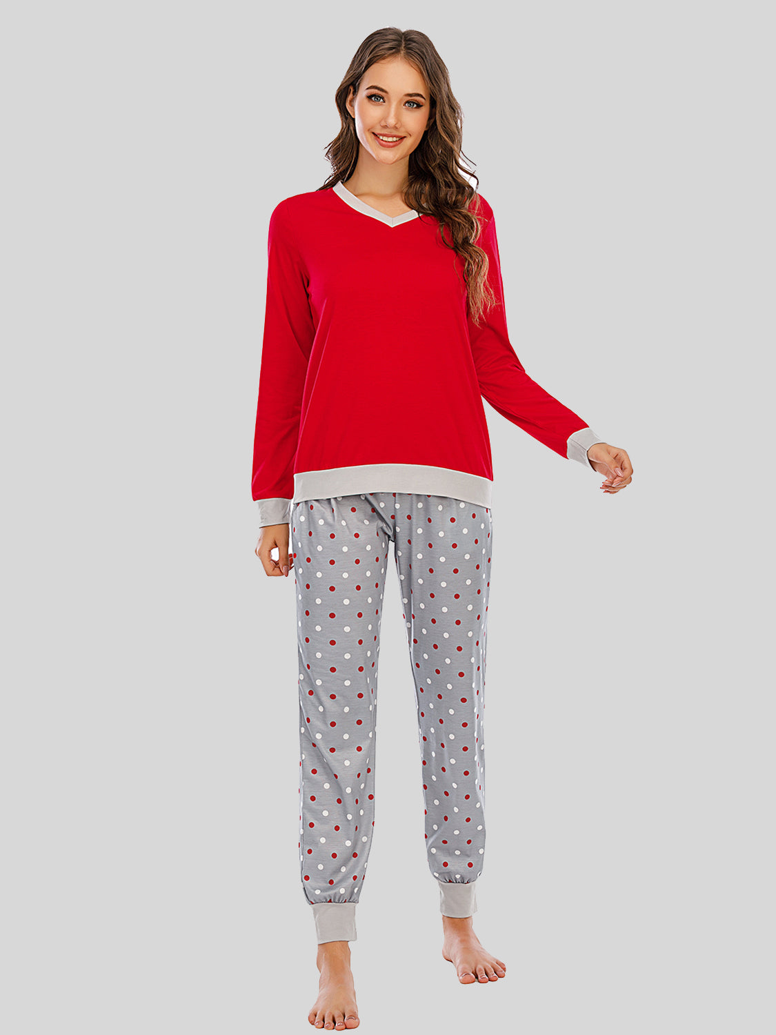 Long Sleeve Top and Polka Dot Pants Set - Ladyez