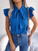 Bow Tie Ruffle Sleeve Blouse