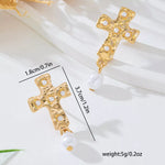 18K Gold-Plated Synthetic Pearl Cross Drop Earrings