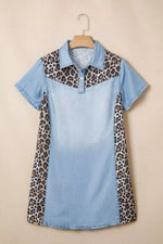 Leopard Print Panel Short Sleeve Dress