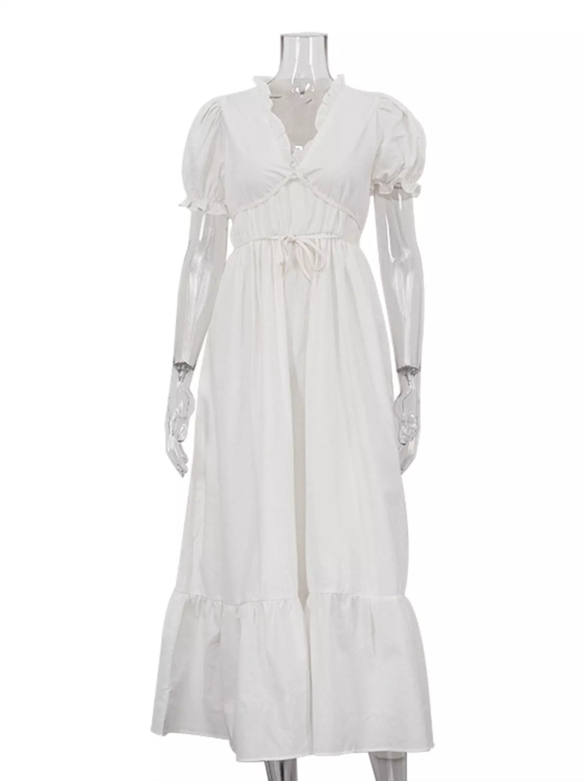 Tie Waist Puff Sleeve Maxi Dress