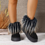Fuzzy Trim Platform Ankle Boots