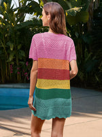 Openwork Round Neck Short Sleeve Cover-UP - Ladyez