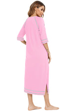 Zip Up Slit Round Neck Night Dress with Pockets - Ladyez