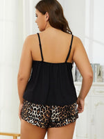Plus Size Lace Trim Scoop Neck Cami and Printed Shorts Pajama Set - Ladyez