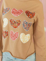 Plaid Floral Heart Stitched Exposed Seam Mineral Wash Sweatshirt
