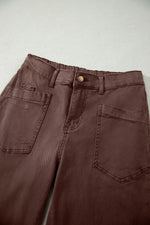 Solid Color Square Patch Pocket Ankle-length Barrel Jeans