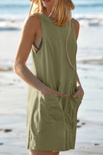 Lovelet Round Neck Sleeveless Romper with Pockets - Ladyez