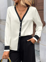 Contrast Trim V-Neck Blouse