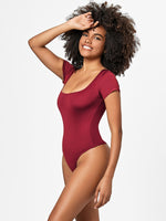 Full Size Square Neck Short Sleeve Bodysuit - Ladyez