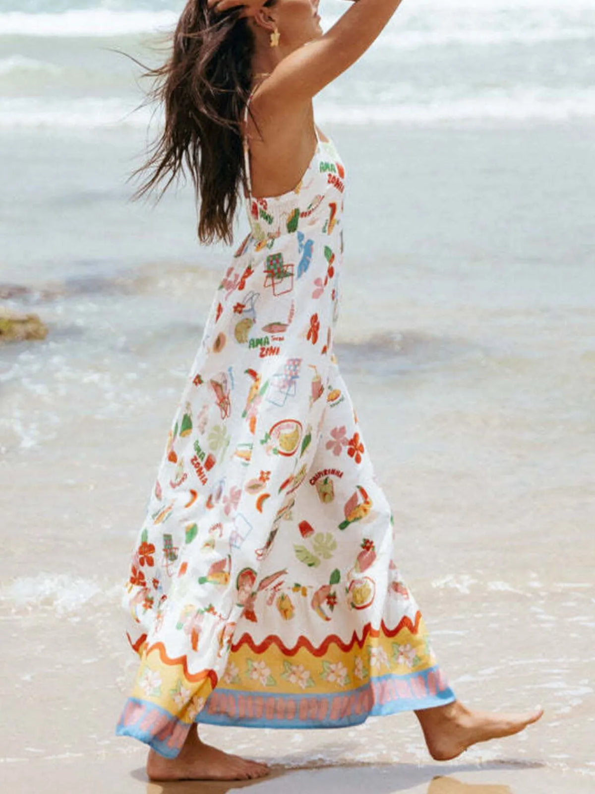 Printed Square Neck Maxi Cami Dress - Ladyez