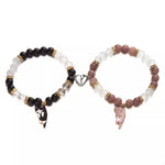 2 Piece Beaded Cat Charm Bracelet