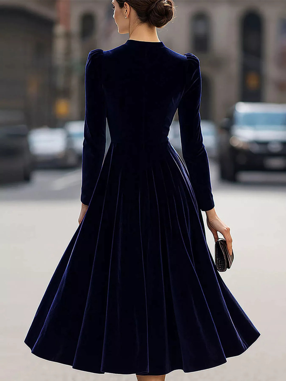 Velvet Long Sleeve A-Line Dress