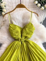 Pleated Layered Spaghetti Strap Midi Dress
