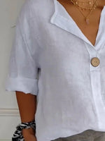 Full Size Linen Blend Notched Blouse Plus Size - Ladyez
