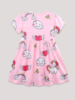 Children's Cartoon Unicorn Print Short Sleeve Dress