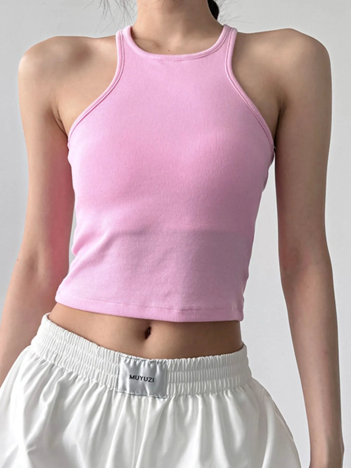 Ribbed Round Neck Crop Tank Top - Ladyez