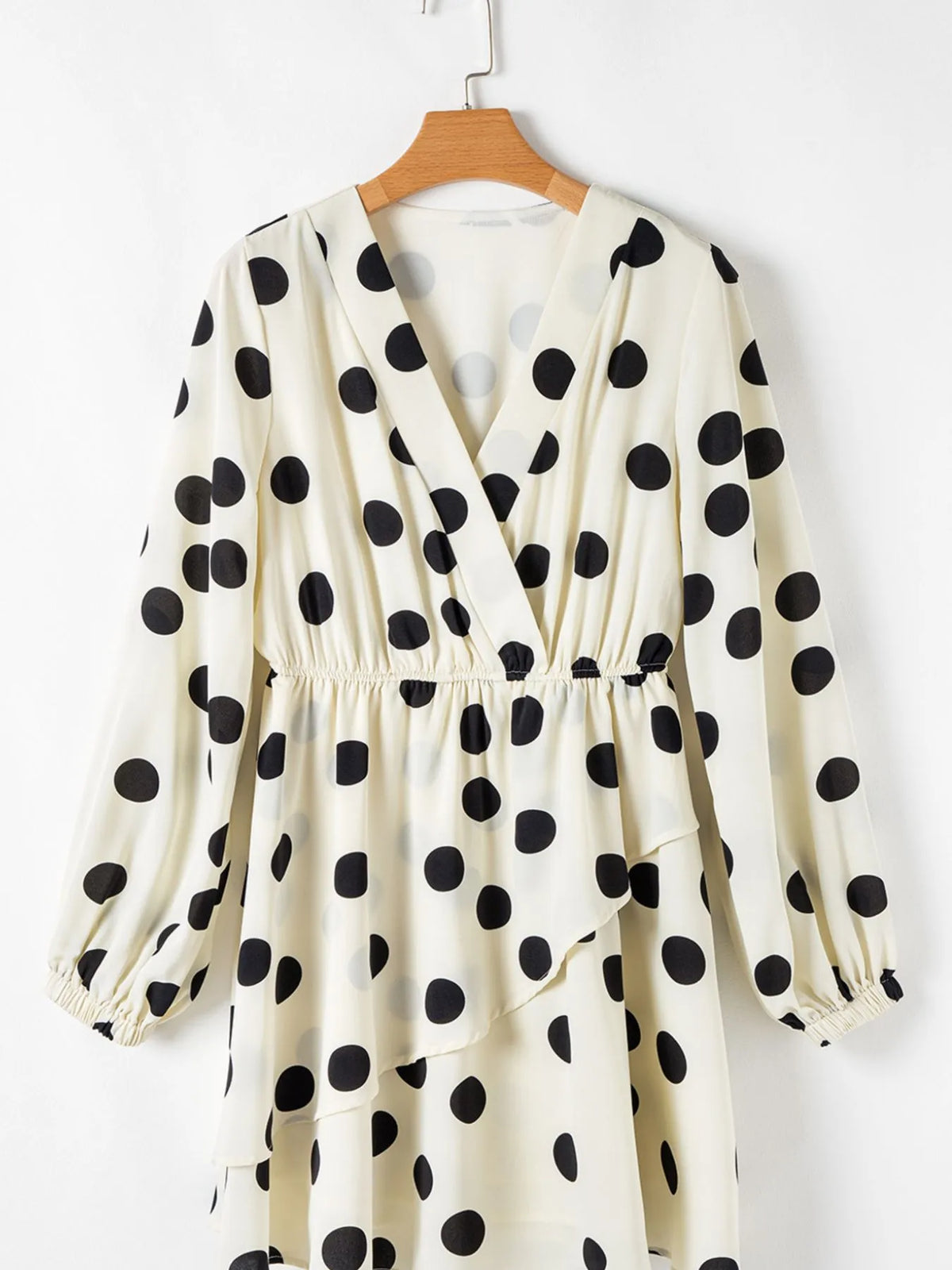 Polka Dot Surplice Puff Sleeve Mini Dress