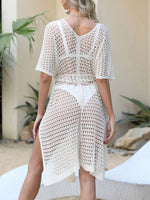 Open Front Tied Openwork Cover-Up - Ladyez