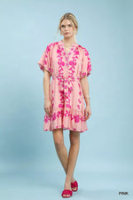 Umgee Floral Tie-Waist Boho Mini Dress