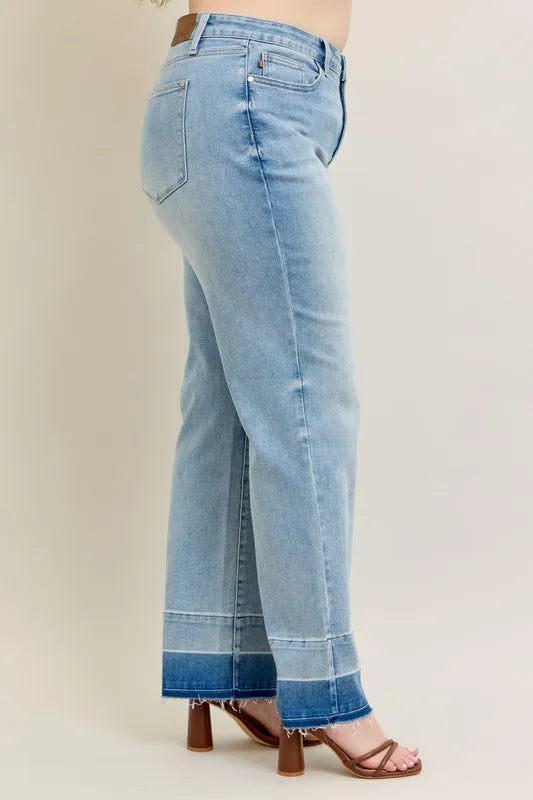 Judy Blue Full Size Mr Release Hem Wide Leg Jeans Plus Size - Ladyez