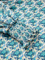Abstract Print Shirred Cuff Ruffled Puff Sleeve Blouse