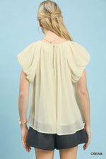 Umgee Crinkle Flutter Sleeve Peasant Top