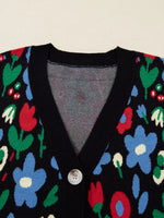 Floral Print V Neck Buttoned Cardigan