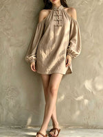 Cold-Shoulder Balloon Sleeve Mini Dress
