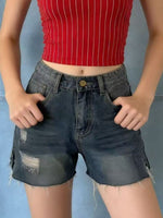 Distressed Slit Denim Shorts