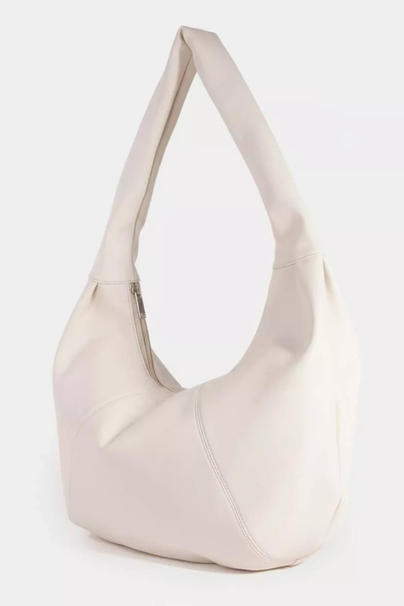 Fame Panel Stitch Crescent Leather Shoulder Bag