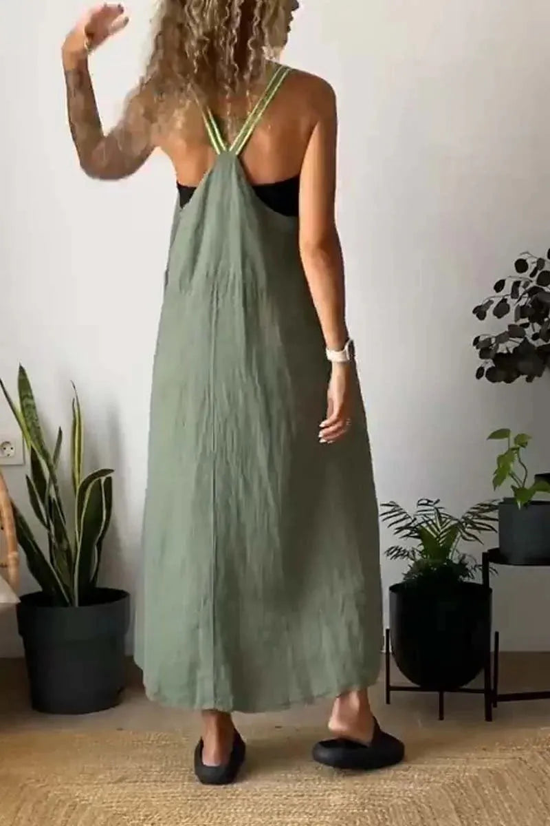 Full Size Ruched Cami Maxi Dress with Pockets Plus Size - Ladyez
