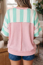 Stripe Exposed Seam Ribbed Patchwork Oversized Tee
