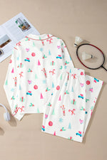 Printed Collared Neck Long Sleeve Top and Pants Lounge Set - Ladyez